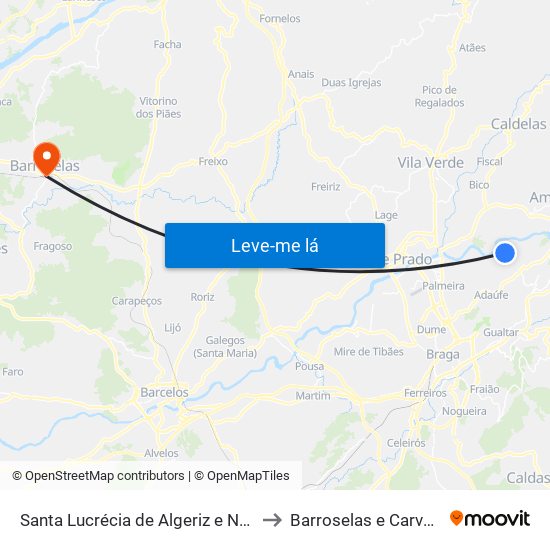 Santa Lucrécia de Algeriz e Navarra to Barroselas e Carvoeiro map