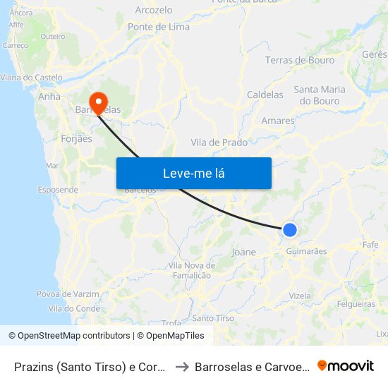 Prazins (Santo Tirso) e Corvite to Barroselas e Carvoeiro map