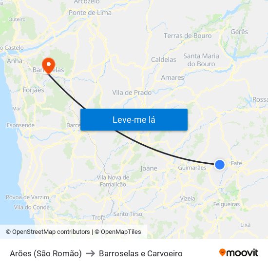 Arões (São Romão) to Barroselas e Carvoeiro map