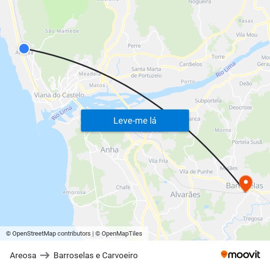 Areosa to Barroselas e Carvoeiro map