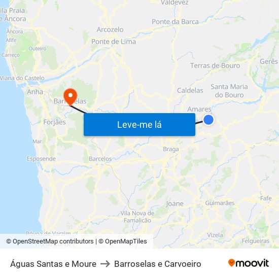 Águas Santas e Moure to Barroselas e Carvoeiro map