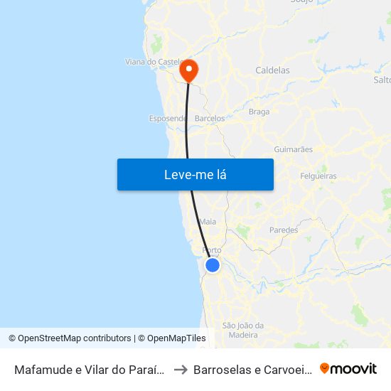 Mafamude e Vilar do Paraíso to Barroselas e Carvoeiro map