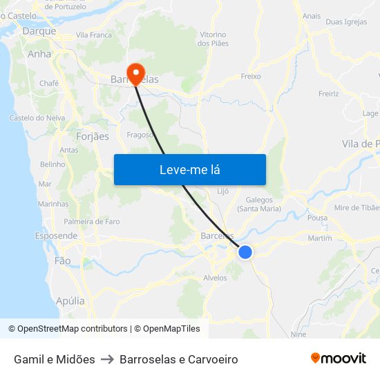 Gamil e Midões to Barroselas e Carvoeiro map