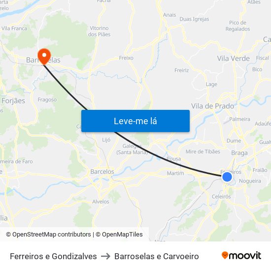 Ferreiros e Gondizalves to Barroselas e Carvoeiro map