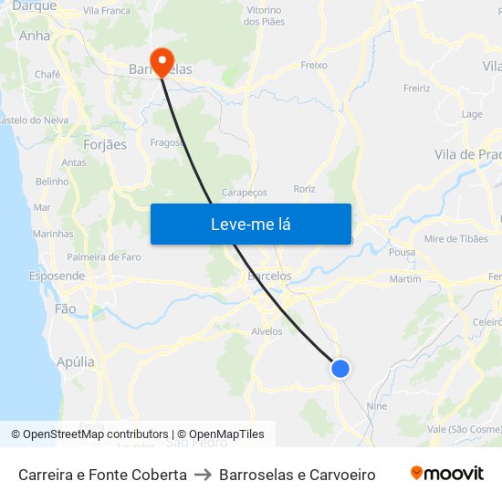 Carreira e Fonte Coberta to Barroselas e Carvoeiro map