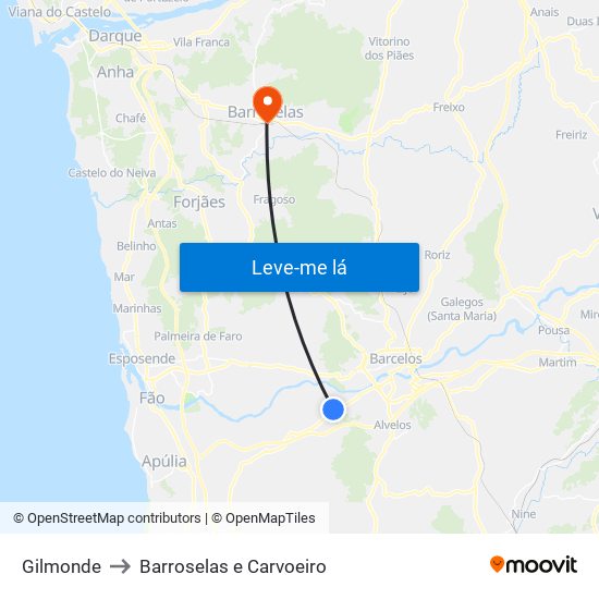 Gilmonde to Barroselas e Carvoeiro map