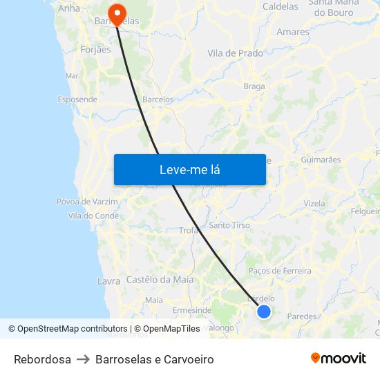 Rebordosa to Barroselas e Carvoeiro map