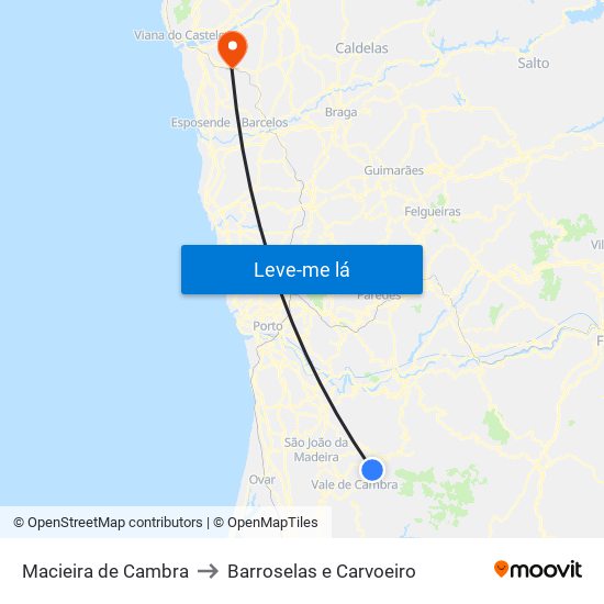 Macieira de Cambra to Barroselas e Carvoeiro map