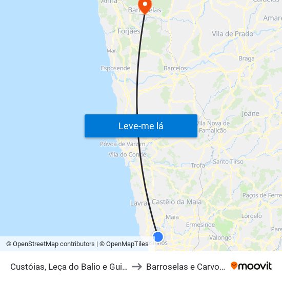 Custóias, Leça do Balio e Guifões to Barroselas e Carvoeiro map