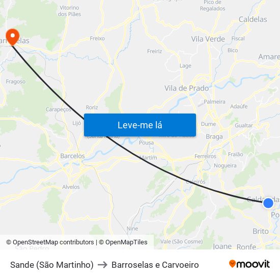 Sande (São Martinho) to Barroselas e Carvoeiro map