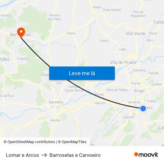 Lomar e Arcos to Barroselas e Carvoeiro map
