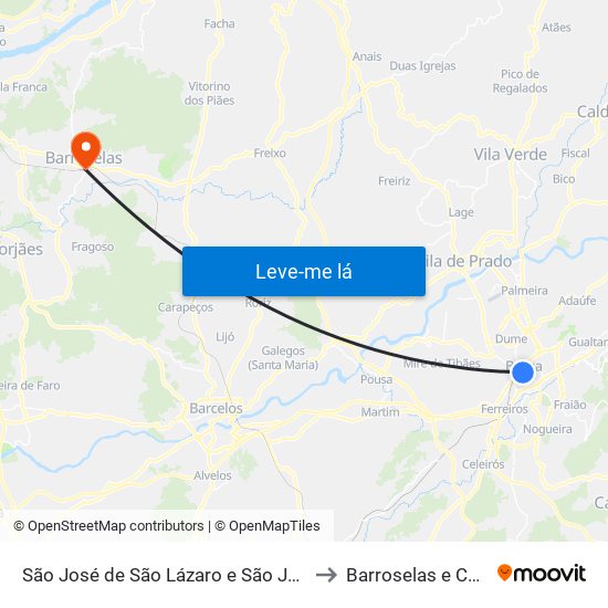 São José de São Lázaro e São João do Souto to Barroselas e Carvoeiro map