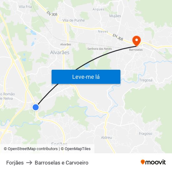 Forjães to Barroselas e Carvoeiro map