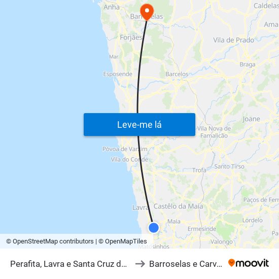 Perafita, Lavra e Santa Cruz do Bispo to Barroselas e Carvoeiro map