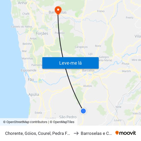 Chorente, Góios, Courel, Pedra Furada e Gueral to Barroselas e Carvoeiro map