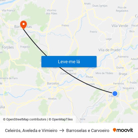 Celeirós, Aveleda e Vimieiro to Barroselas e Carvoeiro map