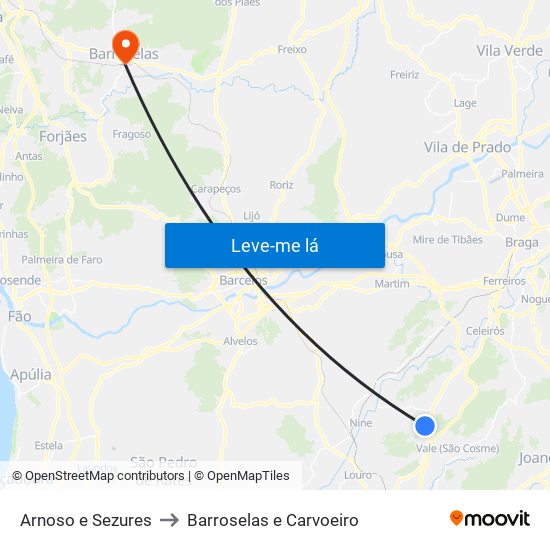 Arnoso e Sezures to Barroselas e Carvoeiro map