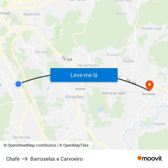 Chafé to Barroselas e Carvoeiro map