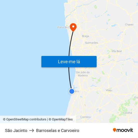 São Jacinto to Barroselas e Carvoeiro map