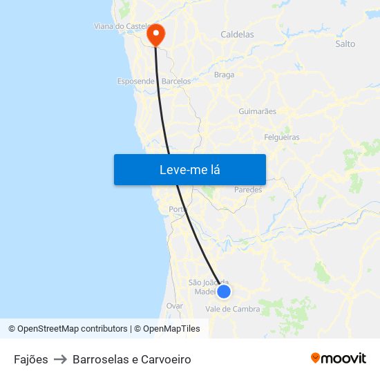 Fajões to Barroselas e Carvoeiro map