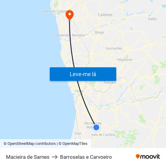 Macieira de Sarnes to Barroselas e Carvoeiro map