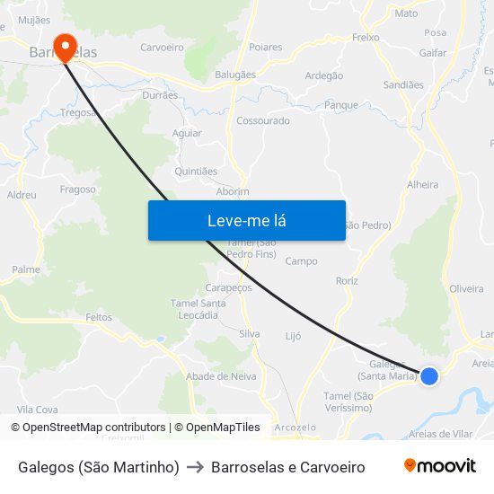 Galegos (São Martinho) to Barroselas e Carvoeiro map