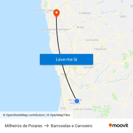 Milheirós de Poiares to Barroselas e Carvoeiro map