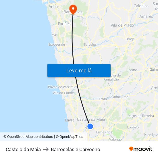 Castêlo da Maia to Barroselas e Carvoeiro map
