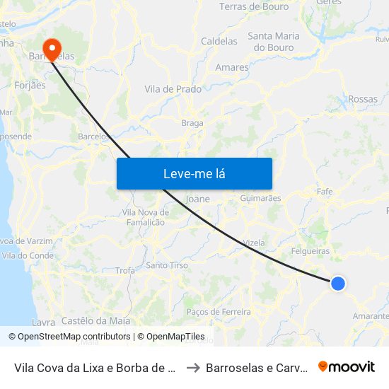 Vila Cova da Lixa e Borba de Godim to Barroselas e Carvoeiro map