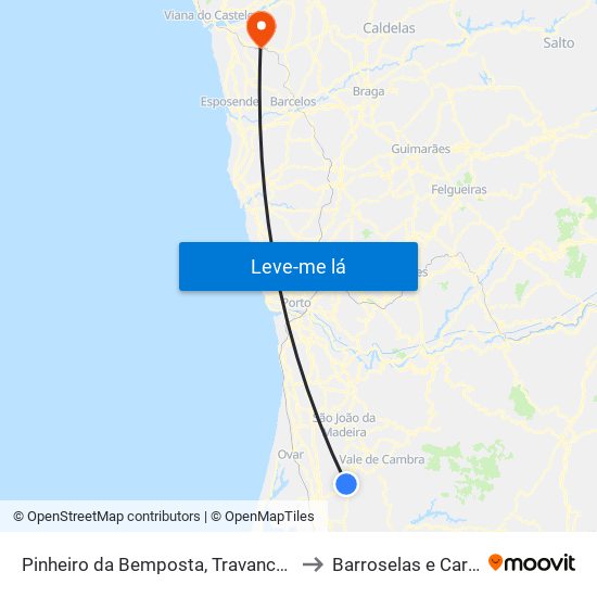 Pinheiro da Bemposta, Travanca e Palmaz to Barroselas e Carvoeiro map