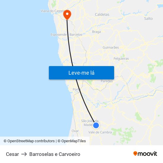 Cesar to Barroselas e Carvoeiro map