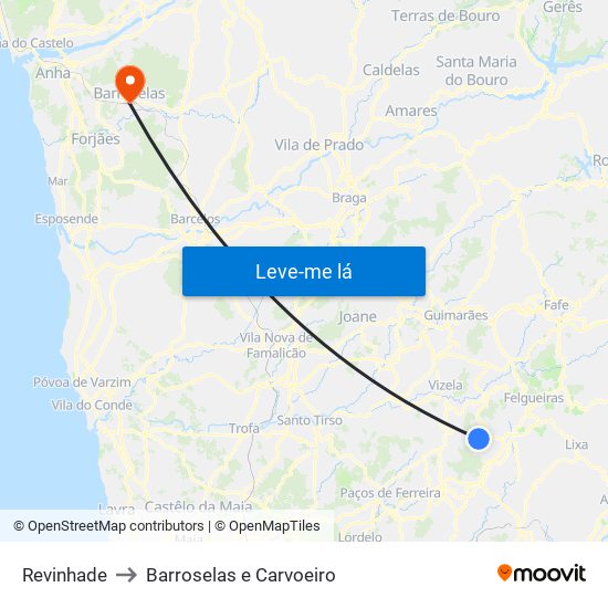 Revinhade to Barroselas e Carvoeiro map