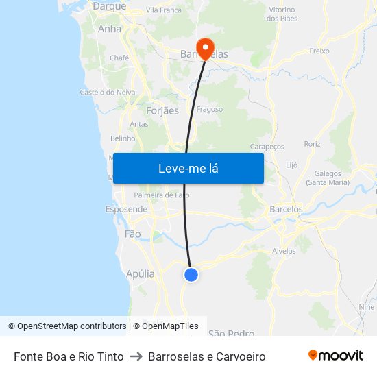 Fonte Boa e Rio Tinto to Barroselas e Carvoeiro map