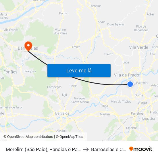 Merelim (São Paio), Panoias e Parada de Tibães to Barroselas e Carvoeiro map