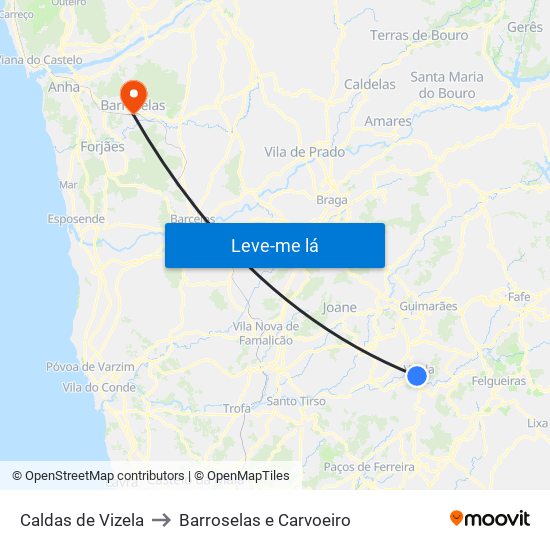 Caldas de Vizela to Barroselas e Carvoeiro map