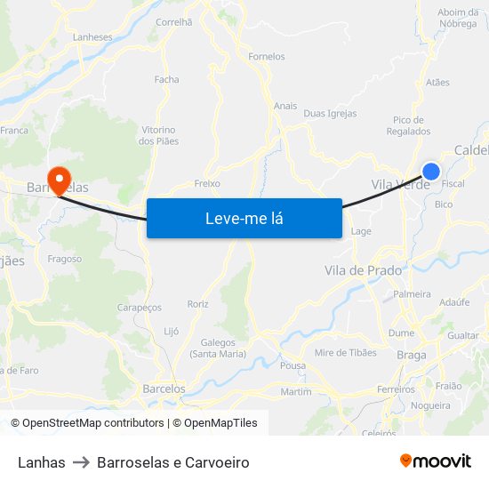 Lanhas to Barroselas e Carvoeiro map