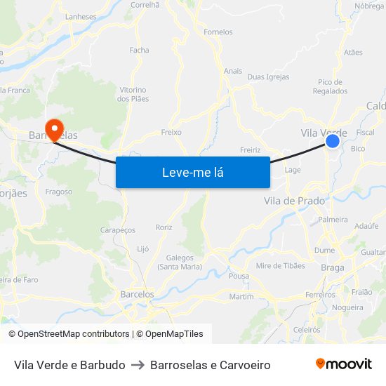 Vila Verde e Barbudo to Barroselas e Carvoeiro map