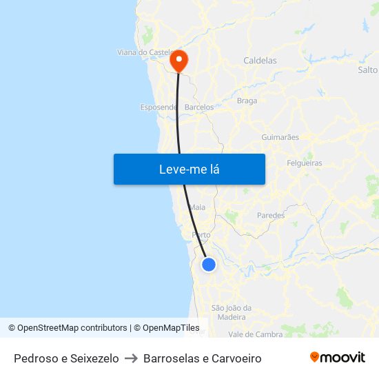 Pedroso e Seixezelo to Barroselas e Carvoeiro map