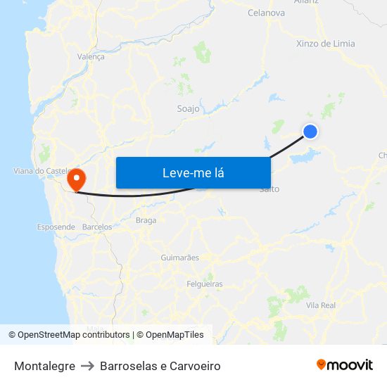 Montalegre to Barroselas e Carvoeiro map