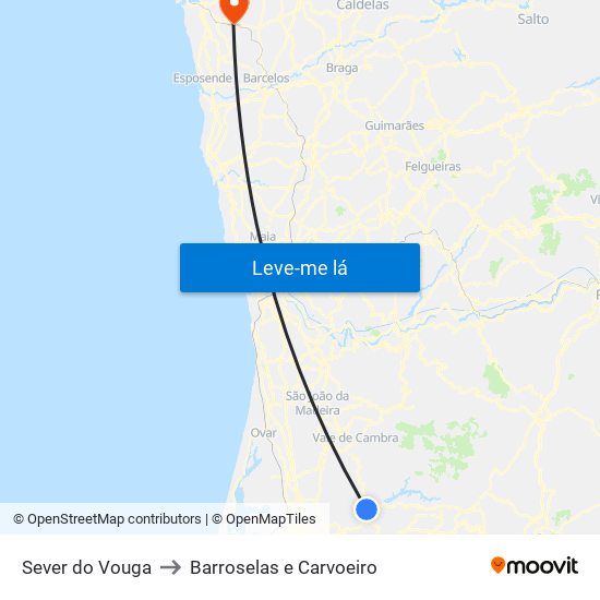 Sever do Vouga to Barroselas e Carvoeiro map
