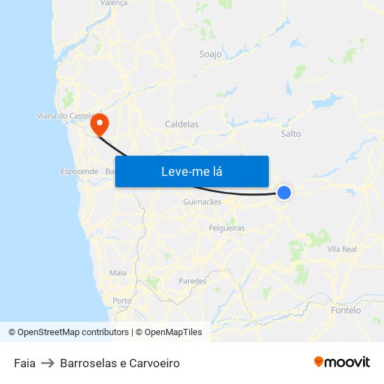 Faia to Barroselas e Carvoeiro map