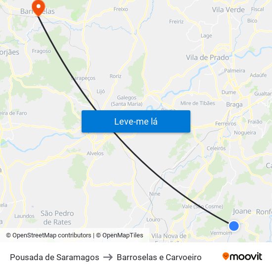 Pousada de Saramagos to Barroselas e Carvoeiro map