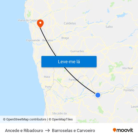 Ancede e Ribadouro to Barroselas e Carvoeiro map