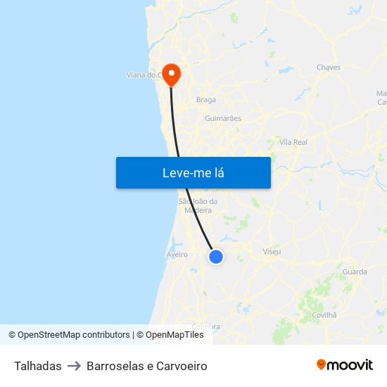 Talhadas to Barroselas e Carvoeiro map