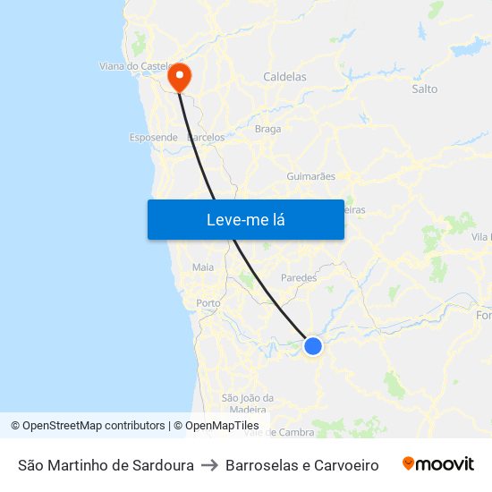 São Martinho de Sardoura to Barroselas e Carvoeiro map