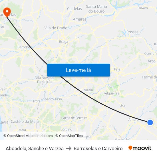 Aboadela, Sanche e Várzea to Barroselas e Carvoeiro map