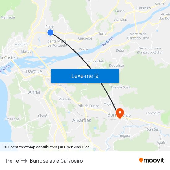 Perre to Barroselas e Carvoeiro map