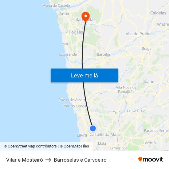 Vilar e Mosteiró to Barroselas e Carvoeiro map