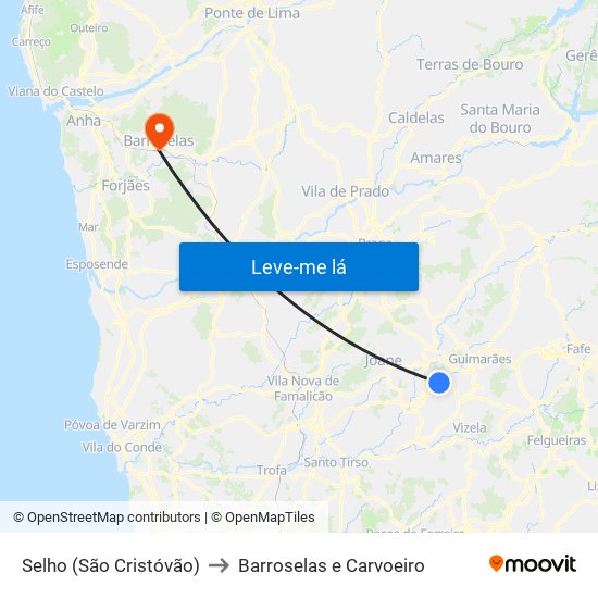 Selho (São Cristóvão) to Barroselas e Carvoeiro map