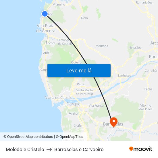 Moledo e Cristelo to Barroselas e Carvoeiro map